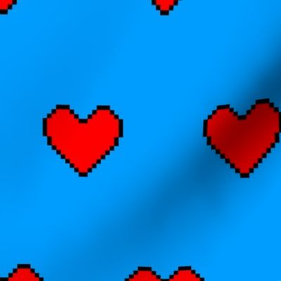 pixel hearts on blue