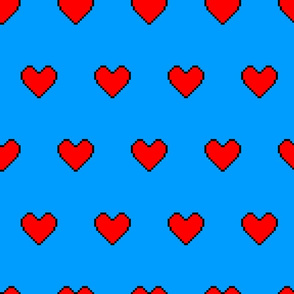 pixel hearts on blue