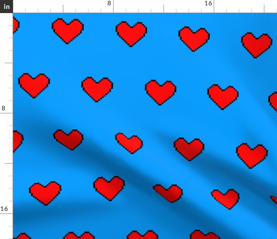 pixel hearts on blue