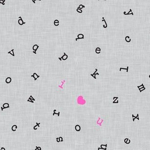 I ❤ U  - alphabet valentines toss - I love you - pink on grey - LAD19
