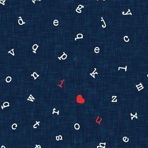 I ❤ U  - alphabet valentines toss - I love you - red on blue - LAD19