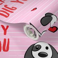 I really dig you! - pink stripes - cute dog valentines - LAD19