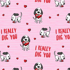 I really dig you! - pink stripes - cute dog valentines - LAD19