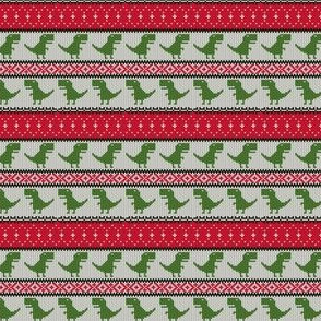 (extra small scale) Dino Fair Isle - Red &  Green 2 - T-rex winter knit - LAD19BS