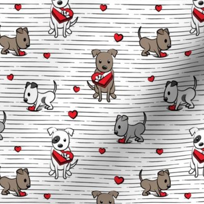 Cute Valentine Pitties - black stripes -  pit bull valentines day - LAD19