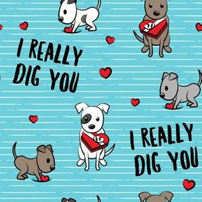 I really dig you! - blue stripes - pit bull valentines day - LAD19