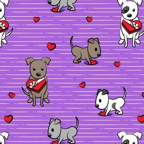Cute Valentine Pitties - purple stripes -  pit bull valentines day - LAD19
