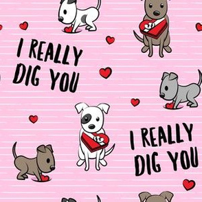I really dig you! - pink stripes - pit bull valentines day - LAD19