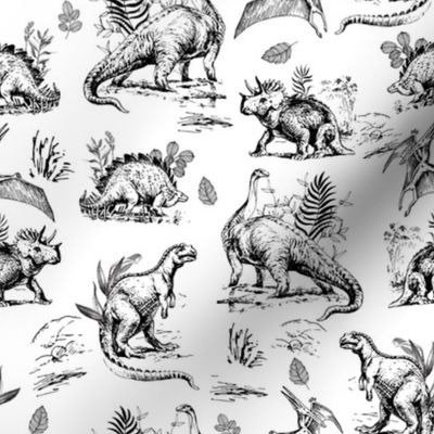 8" Dinosaur Land Sketch Black and White