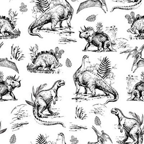 8" Dinosaur Land Sketch Black and White