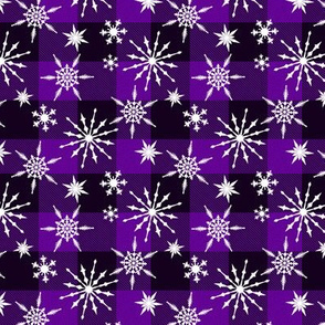 Christmas buffalo check purple black snowflakes