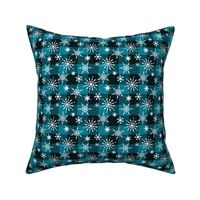 Christmas buffalo check teal black snowflakes