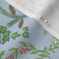 Christmas chintz with robin on dove grey