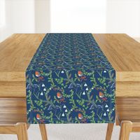 Christmas chintz with robin on dark blue