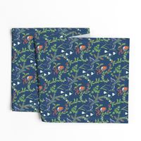 Christmas chintz with robin on dark blue