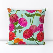 BRIGHT ZINNIA AND BUMBLEBEE CHINTZ