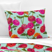 BRIGHT ZINNIA AND BUMBLEBEE CHINTZ