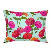 BRIGHT ZINNIA AND BUMBLEBEE CHINTZ