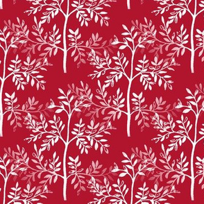 Leafy Trees in Red and White