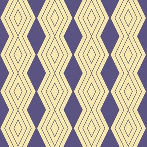 JP20 - Small - Harlequin Pinstripe Diamond Chains in Grape Purple  on Whipped Butter Yellow