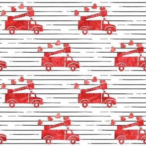 valentine's fire trucks - black stripes - hearts - valentines day - LAD19