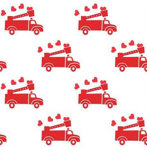 valentine's fire trucks - white - hearts - valentines day - LAD19
