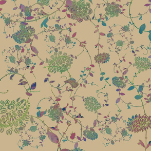 Green Magenta Taupe Chintz