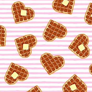 heart shaped waffles - pink stripes - valentines food - LAD19
