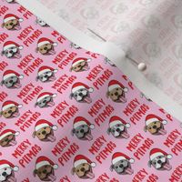 (micro scale) Merry Pitmas - pit bull Santa hats - pitties - pink - Christmas dogs - LAD19BS