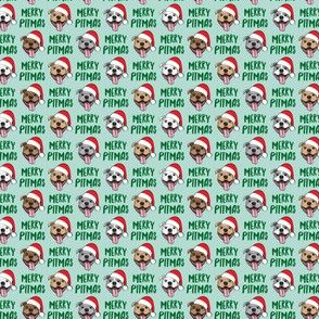 (micro scale) Merry Pitmas - pit bull Santa hats - pitties - mint  - Christmas dogs - LAD19BS