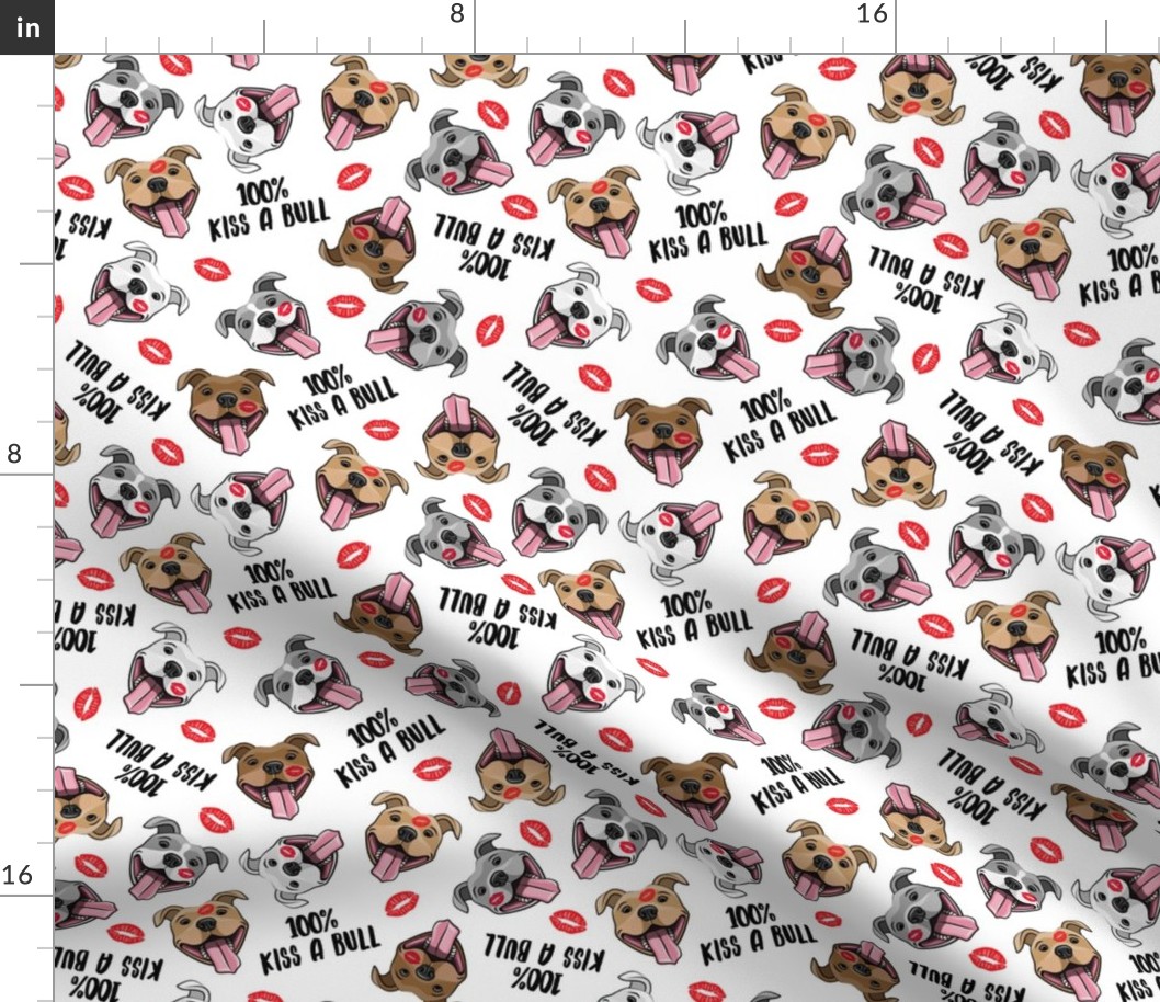 (small scale) 100% Kiss a bull - cute pit bull dog fabric - lips - love valentines - red and white - LAD19BS