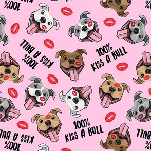 (small scale) 100% Kiss a bull - cute pit bull dog fabric - lips - love valentines - red and pink - LAD19BS