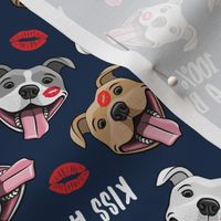 (small scale) 100% Kiss a bull - cute pit bull dog fabric - lips - love valentines - red and blue - LAD19BS