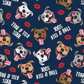 (small scale) 100% Kiss a bull - cute pit bull dog fabric - lips - love valentines - red and blue - LAD19BS