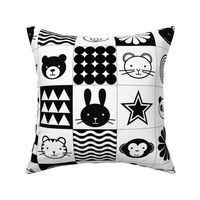 Black & White Baby Animals Repeat - 4-inch Squares