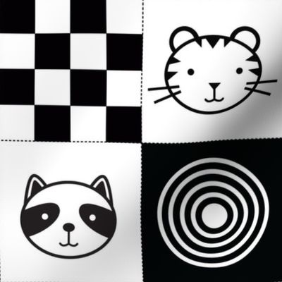 Black & White Baby Animals Repeat - 4-inch Squares