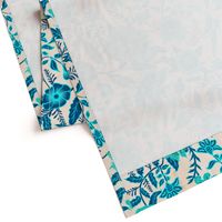 Vintage Botanical Chintz Filigree- Cyan Traditional Florals Palampore- Large Scale