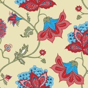 chintz on beige - indian style florals