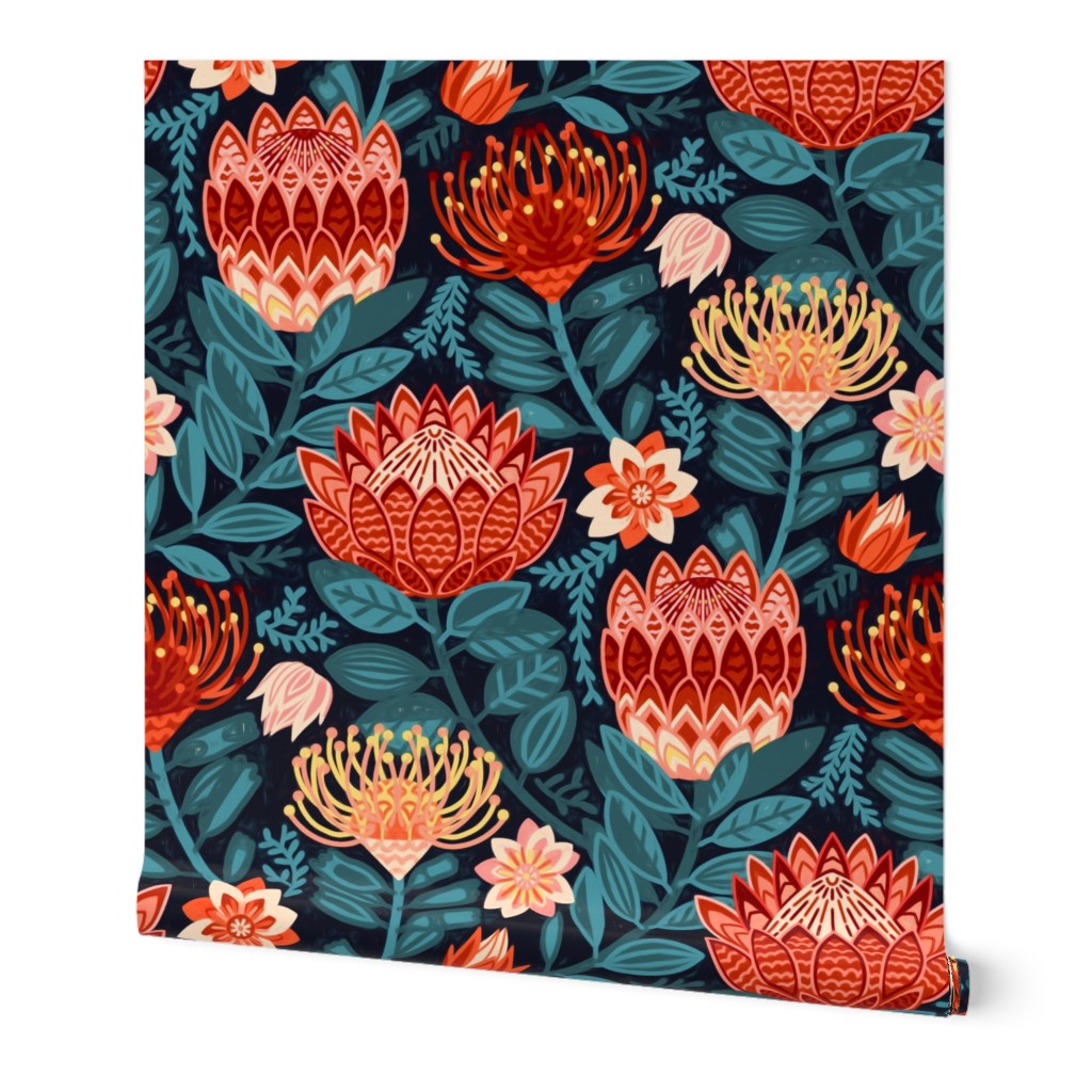 Protea Chintz - Navy (Large Version) 