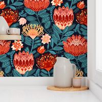 Protea Chintz - Navy (Large Version) 