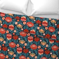 Protea Chintz - Navy (Large Version) 