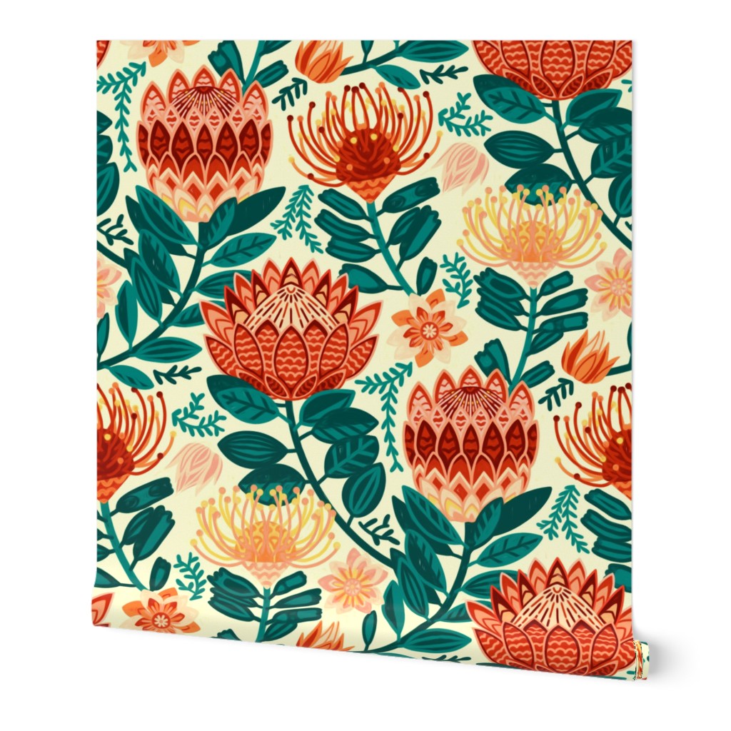 Protea Chintz - Orange & Navy (Large Version) 