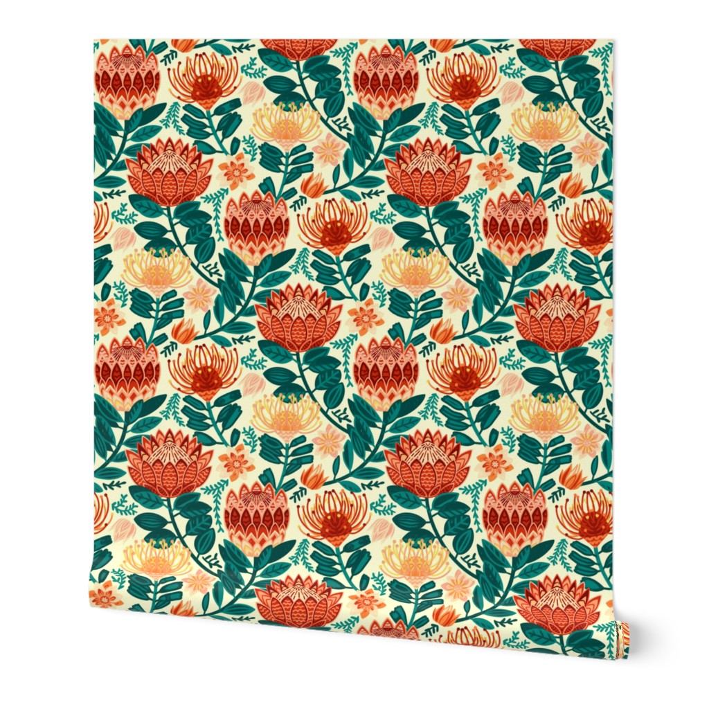 Protea Chintz - Orange & Navy - Medium Scale