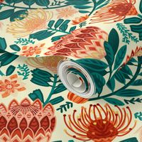 Protea Chintz - Orange & Navy - Medium Scale