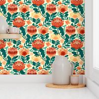 Protea Chintz - Orange & Navy - Medium Scale