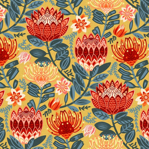 Protea Chintz - Mustard- (Large Version) 