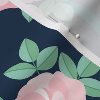 Chintz roses stripe soft pink navy by Pippa Shaw