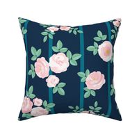 Chintz roses stripe soft pink navy by Pippa Shaw