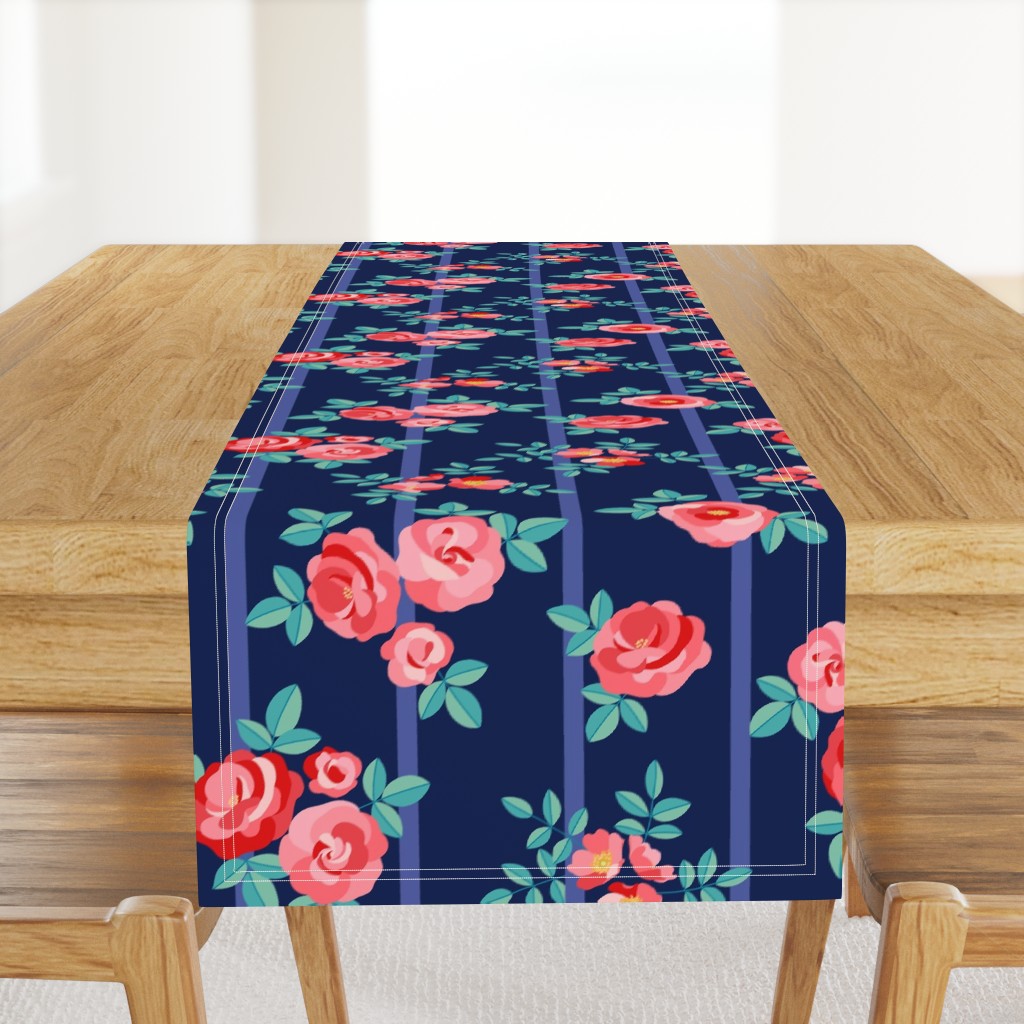 Chintz roses stripe red navy by Pippa Shaw