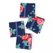 Chintz roses stripe red navy by Pippa Shaw